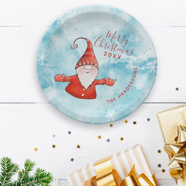 Merry Christmas Cute Gnome Coastal Custom Family Paper Plate (Creator Uploaded)