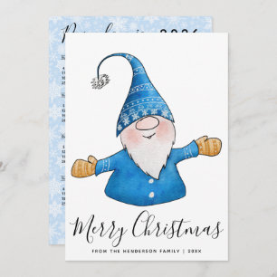 Merry Christmas Cute Gnome in Blue 2025 Calendar Holiday Card