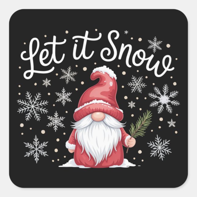 Merry Christmas Cute Gnome Let It Snow Winter  Square Sticker (Front)