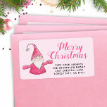 Merry Christmas Cute Gnome Stylish Pink Label<br><div class="desc">These unique customisable Christmas return address labels with the "Merry Christmas" saying feature a cute gnome in pink apparel on a solid pink background and a template text to add your address with ease.</div>