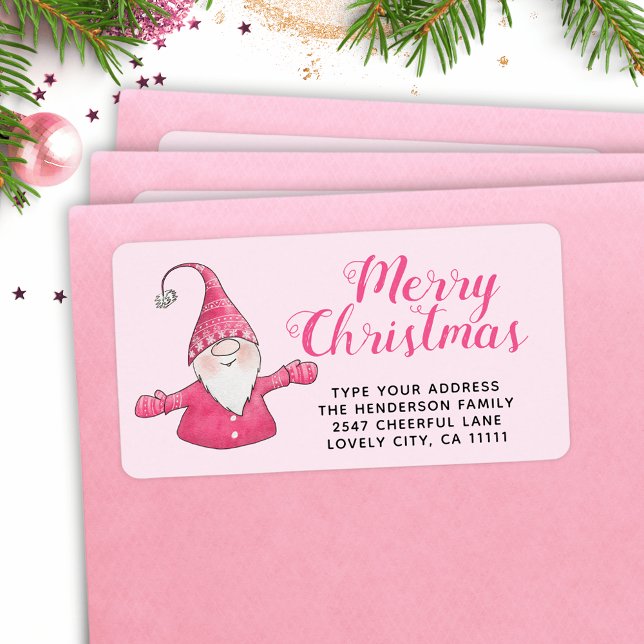 Merry Christmas Cute Gnome Stylish Pink Label (Creator Uploaded)
