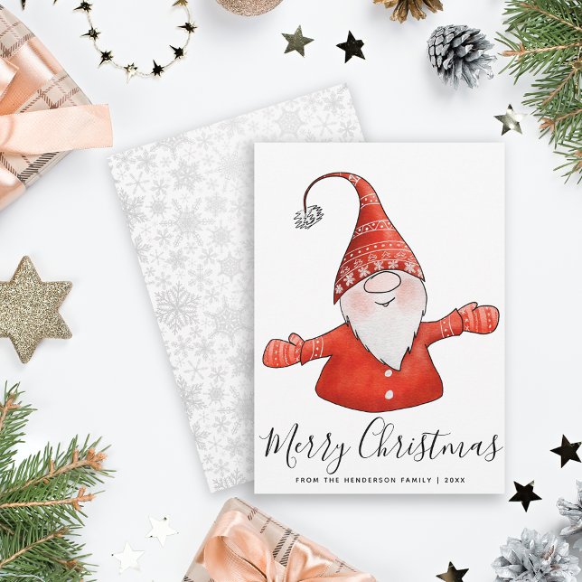 Merry Christmas Cute Gnome White Red Modern Holiday Card (Creator Uploaded)