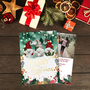 Merry Christmas Cute Gnomes Gold Stars Photo  