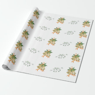 Merry Christmas Cute Green Yellow Orange Bells Wrapping Paper