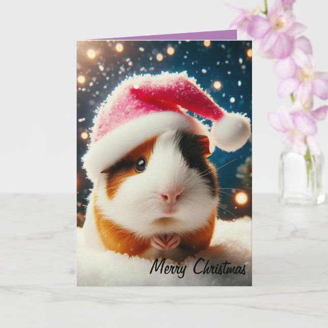 Merry Christmas Cute Guinea Pig Card (Orchid)