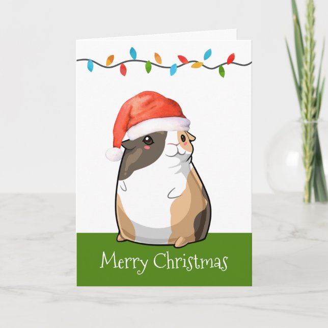 Merry Christmas Cute Guinea Pig Santa Holiday Card (Front)