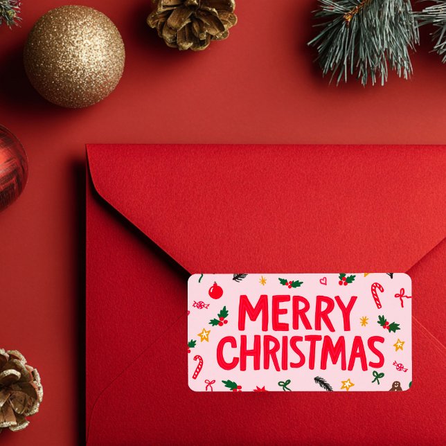 Merry Christmas Cute Hand-Drawn CUSTOM Doodle  Label (Merry Christmas Cute Hand-Drawn Doodle CUSTOM Holiday Stickers
)