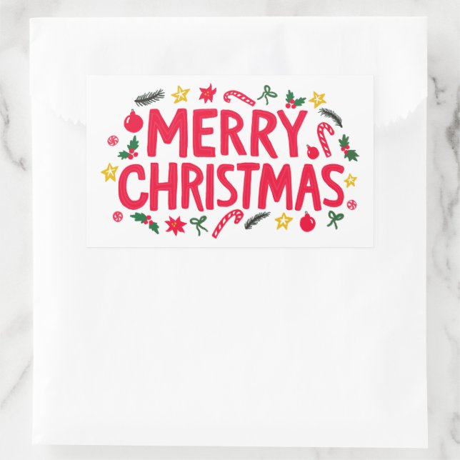 Merry Christmas Cute Hand-Drawn CUSTOM  Rectangular Sticker (Bag)