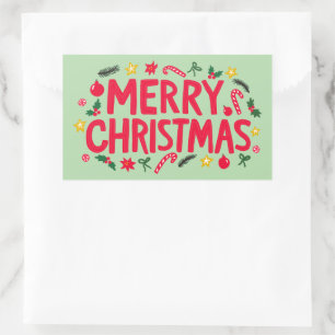 Merry Christmas Cute Hand-Drawn CUSTOM  Rectangular Sticker