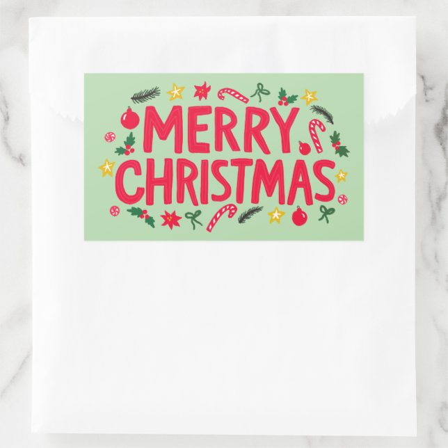 Merry Christmas Cute Hand-Drawn CUSTOM  Rectangular Sticker (Bag)