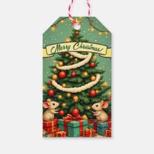 Merry Christmas Cute Happy Mice Victorian Tree     Gift Tags