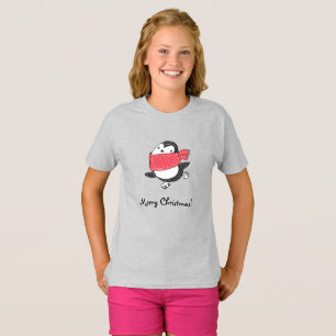 Merry Christmas Cute Happy Penguin Ice Skating T-Shirt