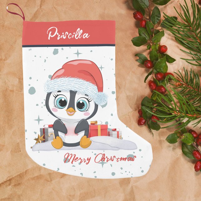 Merry Christmas Cute Happy Penguin With Snow Small Christmas Stocking (Creator Uploaded)