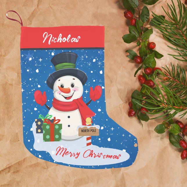 Merry Christmas Cute Happy Snowman With Snow Small Christmas Stocking (Creator Uploaded)