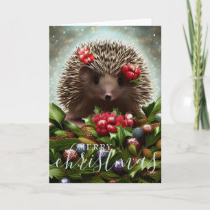 Merry Christmas Cute Hedgehog Holiday Card