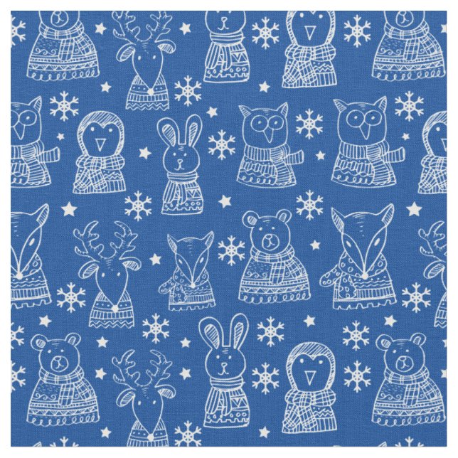 Merry Christmas Cute Holiday Animal Pattern Fabric (Close Up)