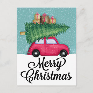 MERRY CHRISTMAS   Cute Holiday Car Postcard