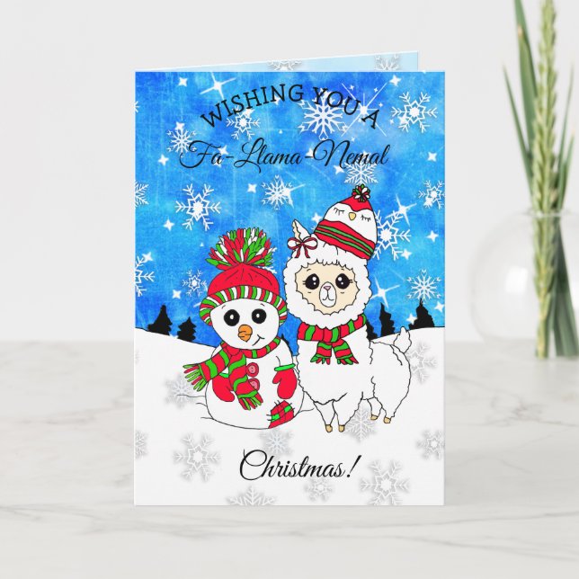 Merry Christmas Cute Holiday Llama Festive Card (Front)