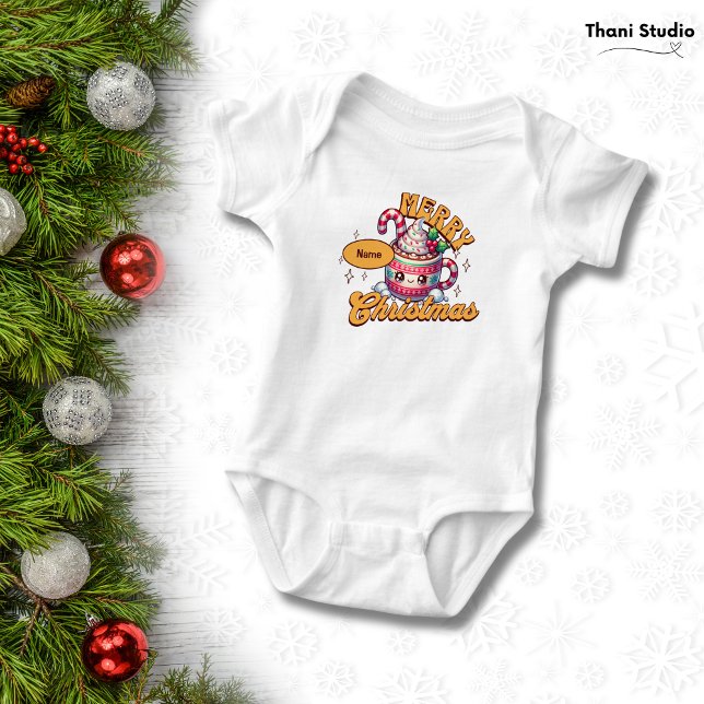 Merry Christmas Cute Hot Chocolate Mug Family Baby Bodysuit (Creator Uploaded)