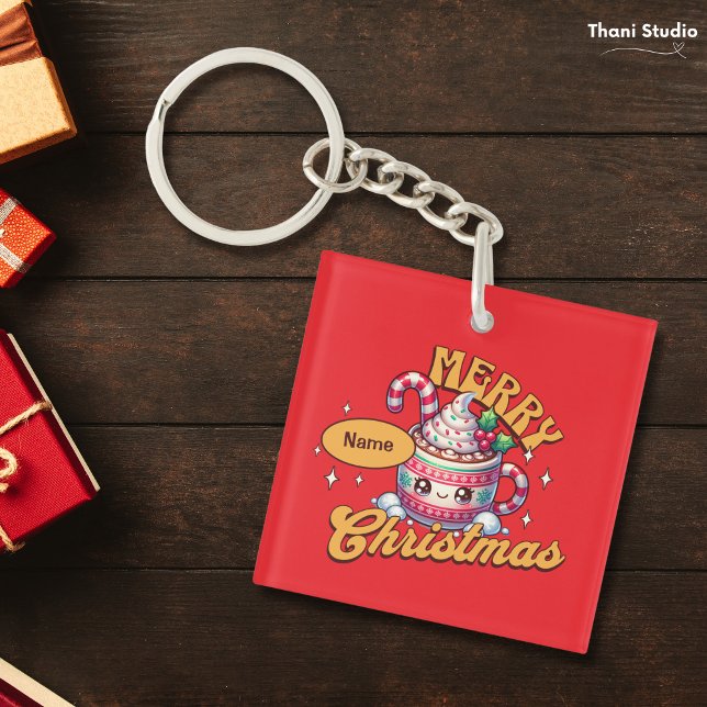 Merry Christmas Cute Hot Chocolate Mug Family Key Ring (Creator Uploaded)