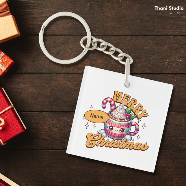 Merry Christmas Cute Hot Chocolate Mug Family Key Ring (Creator Uploaded)