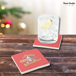 Merry Christmas Cute Hot Chocolate Mug Family Stone Coaster