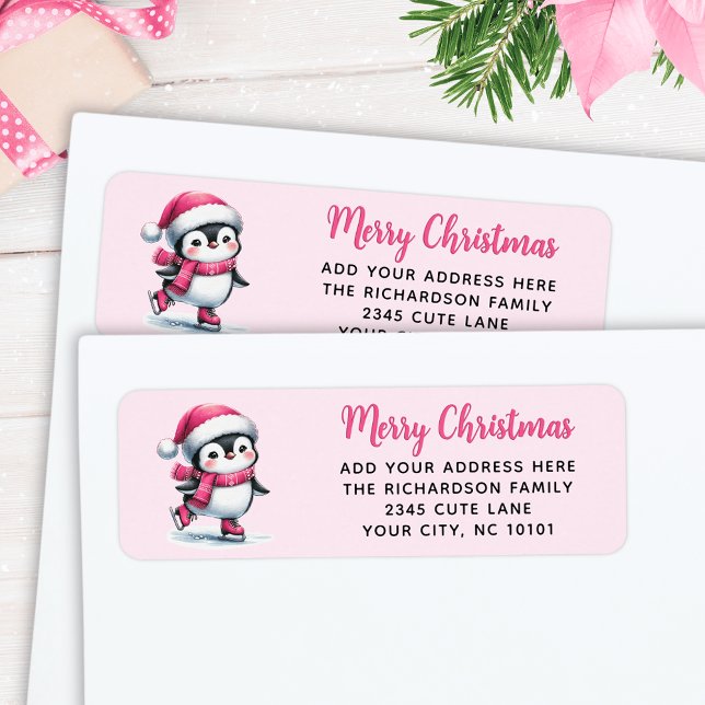 Merry Christmas Cute Ice Skating Penguin Pink (Creator Uploaded)