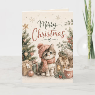 Merry Christmas Cute Kitten Greeting Card