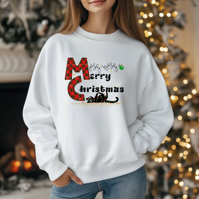 Merry Christmas, Cute Kitten with Holiday Lights Sweatshirt (Creator Uploaded)