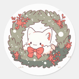 Merry Christmas Cute Kitty Cat Classic Round Sticker
