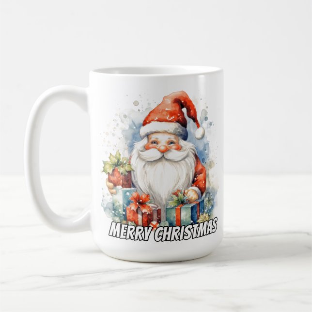 Merry Christmas Cute Little Santa Claus Coffee Mug (Left)