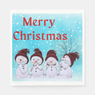 Merry Christmas Cute Little Snowmen Napkin