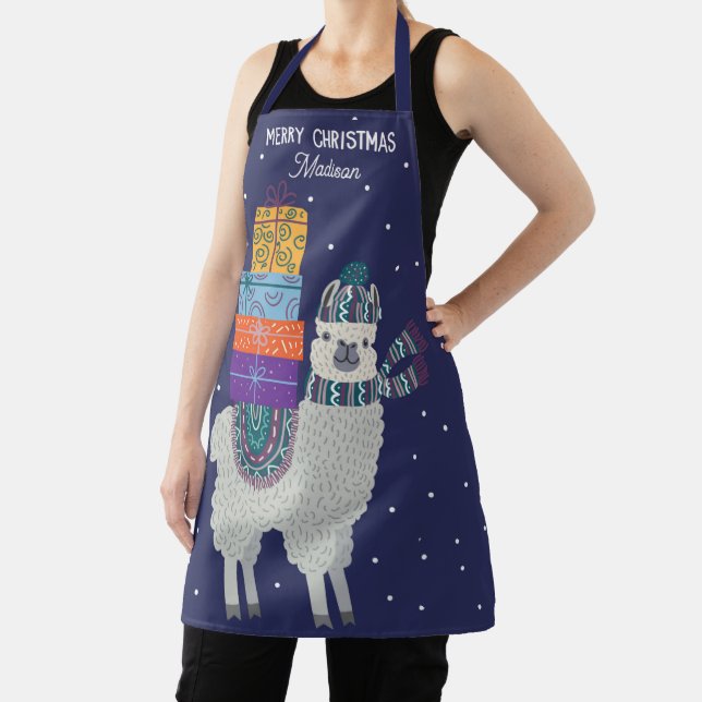 Merry Christmas Cute Llama Holiday Gifts Winter Apron (Insitu)