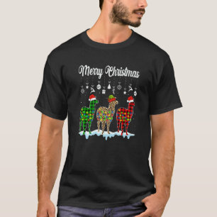 Merry Christmas Cute Llama  Xmas Leopard Plaid T-Shirt