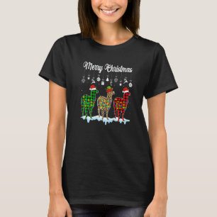 Merry Christmas Cute Llama Xmas Leopard Plaid T-Shirt