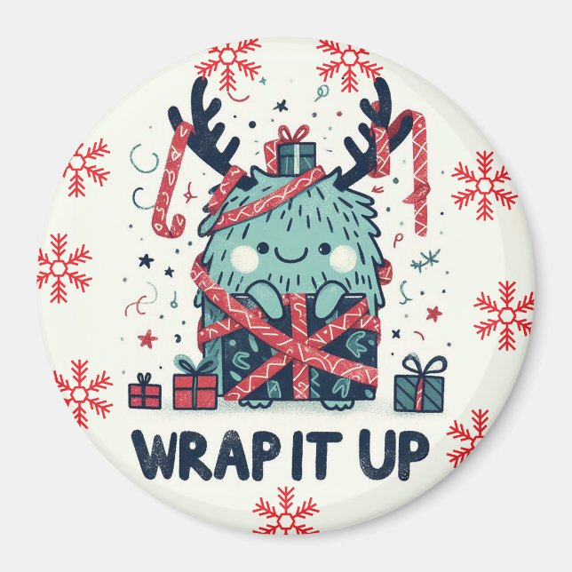 Merry Christmas Cute monster gift wrapped Magnet (Front)