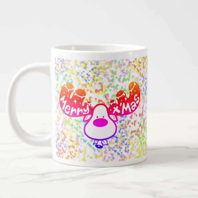 Merry Christmas Cute Moose Large Coffee Mug (Left)