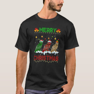 Merry Christmas Cute Owl Xmas Leopard Plaid Santa  T-Shirt