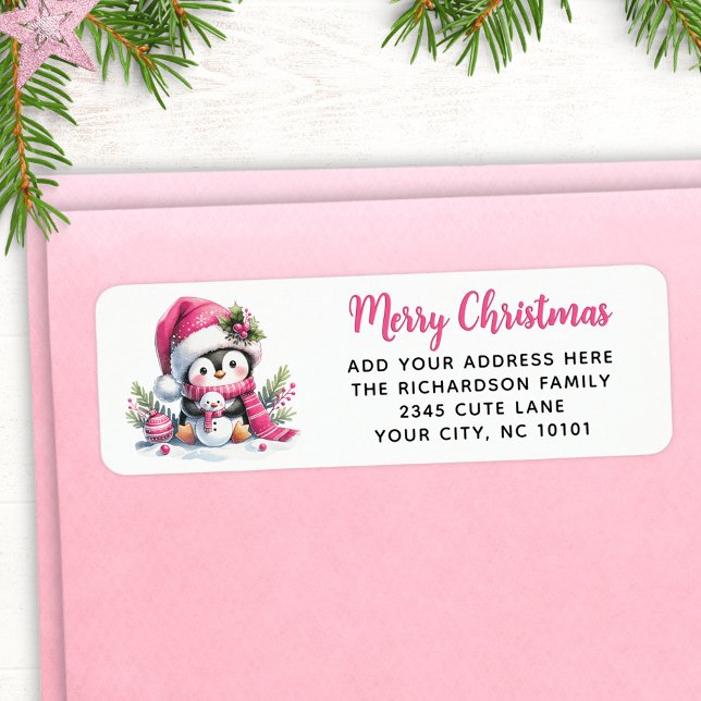 Merry Christmas Cute Penguin Custom Elegant Pink (Creator Uploaded)