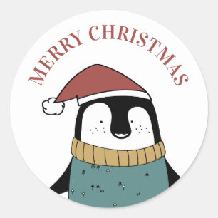 Merry Christmas. Cute penguin. Funny Santa animal Classic Round Sticker
