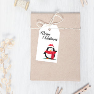 Merry Christmas Cute Penguin Santa Hat Christmas Gift Tags