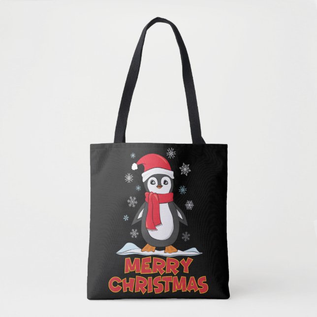 Merry Christmas Cute Penguin Tote Bag (Front)