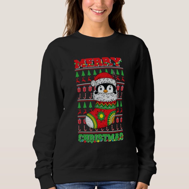 Merry Christmas Cute Penguin Ugly Xmas 1 Sweatshirt (Front)