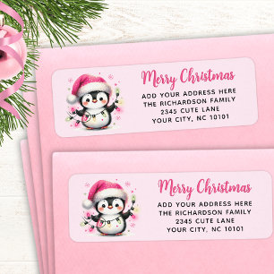 Merry Christmas Cute Penguin with Lights Pink