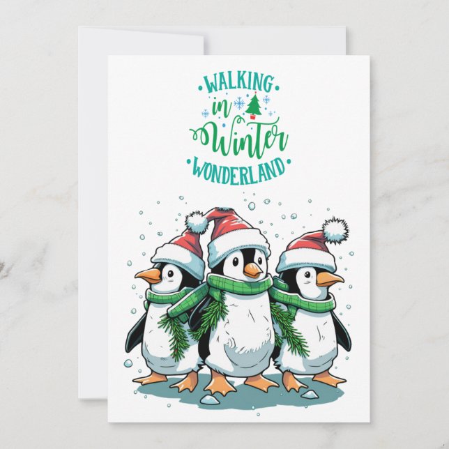 Merry Christmas Cute Penguins Holiday Card (Front)