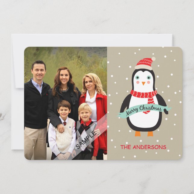 Merry Christmas Cute Penquin Personalised Photo Holiday Card (Front)