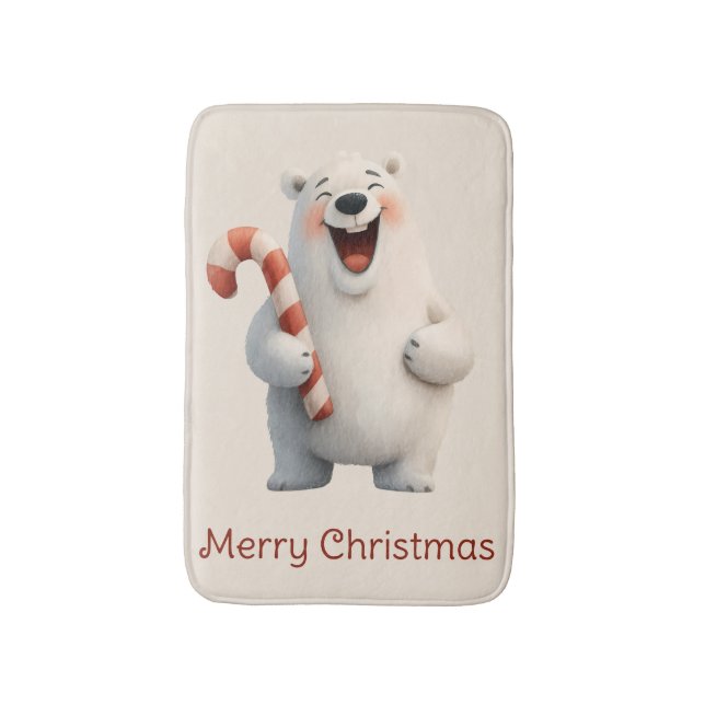 Merry Christmas Cute Polar Bear Design Bath Mat (Front Vertical)