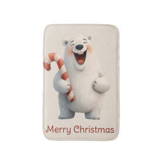 Merry Christmas Cute Polar Bear Design Bath Mat