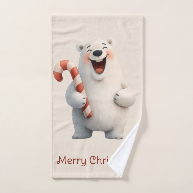 Merry Christmas Cute Polar Bear Design Bath Towel Set (Hand Towel)