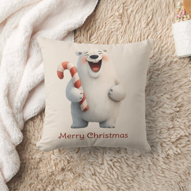 Merry Christmas Cute Polar Bear Design Cushion (Blanket)
